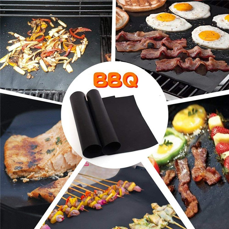 Non-stick BBQ Grill Pad  Easily Cleaned Kitchen Accessories Tools Barbecue Baking Mat Teflon Cooking Grilling Plate