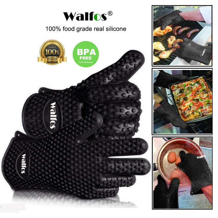 WALFOS 1 piece food grade Heat Resistant Silicone Kitchen barbecue oven glove Cooking BBQ Grill Glove Oven Mitt Baking glove