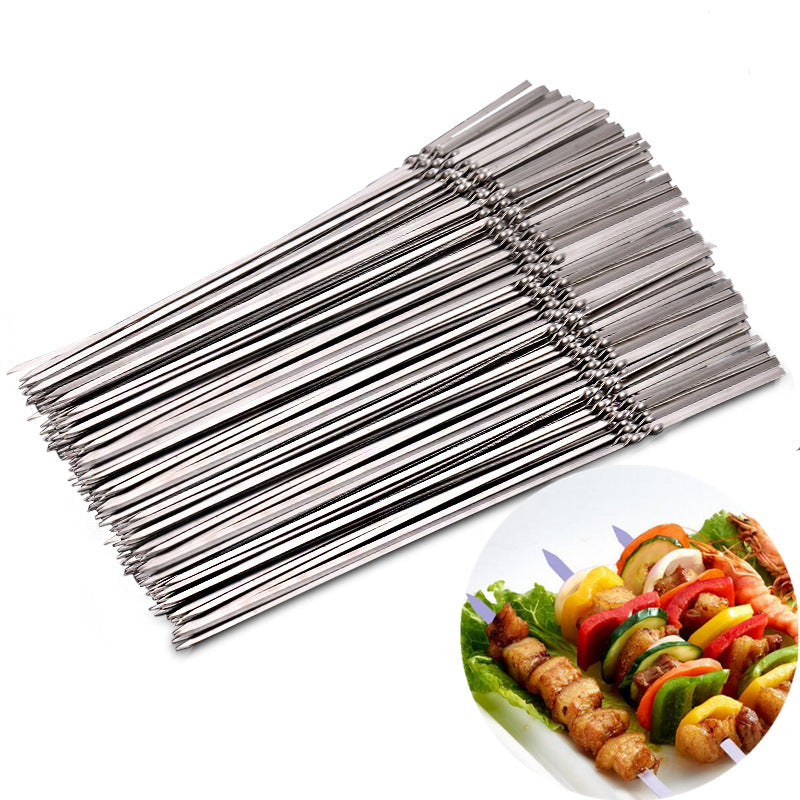 15pcs Reusable flat stainless steel barbecue skewers bbq Needle stick  For outdoor camping picnic tools cooking tools