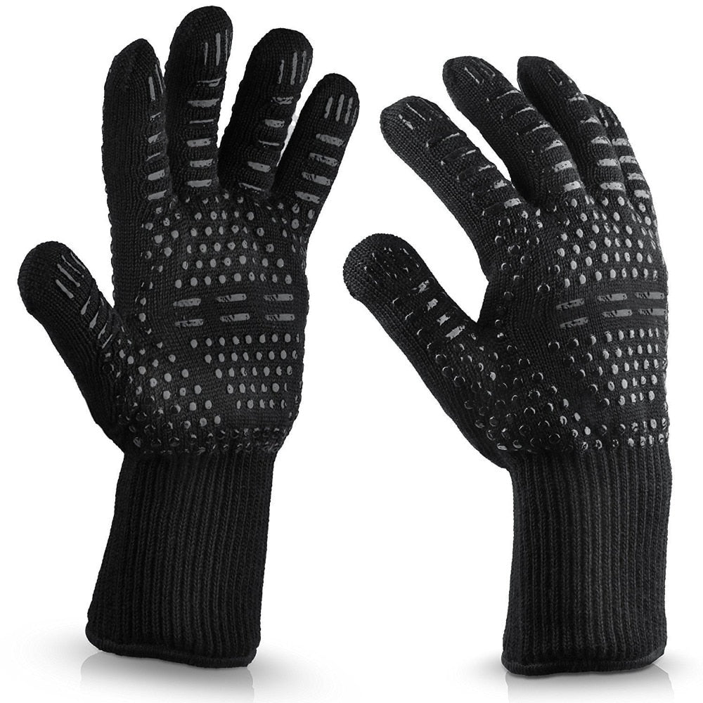 BBQ Gloves 300-500 Centigrade Extreme Heat Resistant Lining Cotton Oven for Cooking Flame-retardant Anti-scalded BBQ Work Gloves