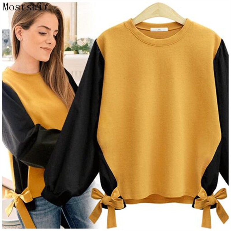 L-4xl Plus Size Cotton Blusas Kimono Women Autumn Winter Patchwork Lace-up Bow Blouses Europe Loose Female Shrit Tops 2018 New